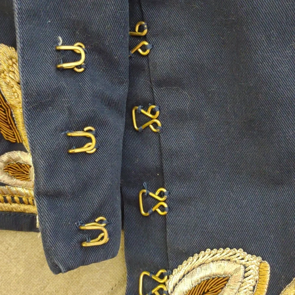 90s Cropped Hussar Jacket – Navy & Gold Statement Military Blazer - Picture 13 of 13